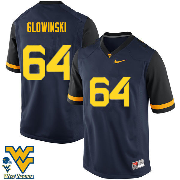 NCAA Men's Mark Glowinski West Virginia Mountaineers Navy #64 Nike Stitched Football College Authentic Jersey FW23G20IG